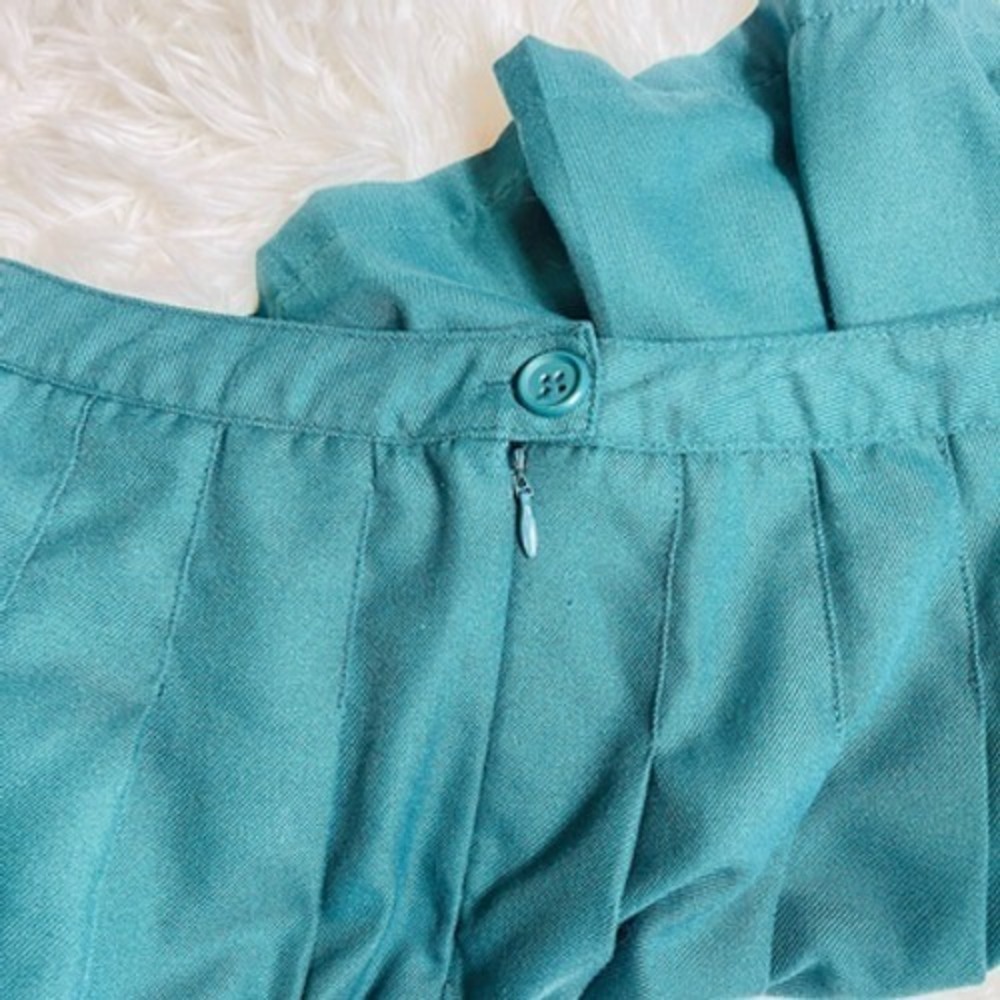 Forever 21 Pleated Mini Skirt Size M Blue Green High Rise Academia Preppy School - Picture 4 of 7